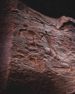 Dibujos gravados en rocas de hace miles de años mostrando la creatividad en la evolución